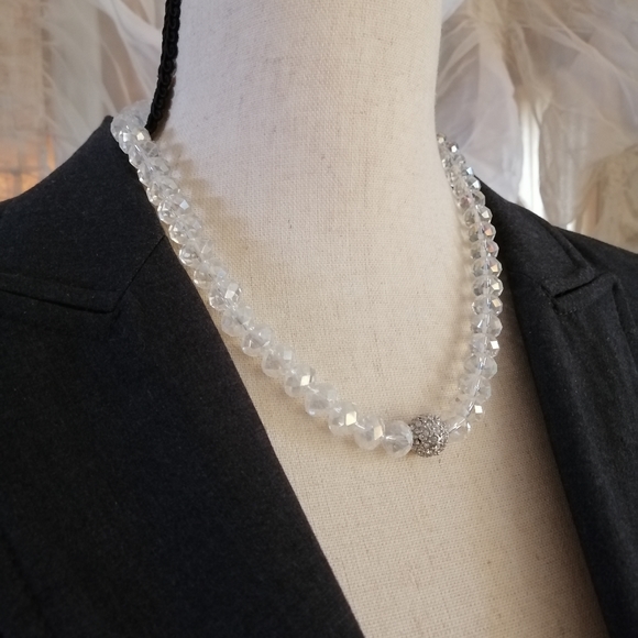 vintage sparkling Faceted ab rhinestone Beads silver tone necklace - Picture 3 of 5